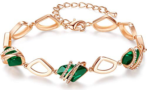 Leafael Wunschstein Kristall Link Charme Armband Damen, Geburtsstein Armbänder mit Heilung Kristalle, Schmuck Damen mit Geschenkbox, Silber-Ton oder Rose Gold plattiert Armbänder für Frauen