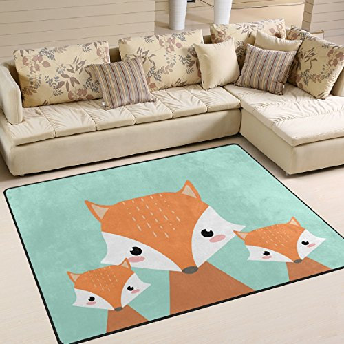 Use7 Cartoon Cute Family of Fox Teppich Teppich Teppich für Wohnzimmer Schlafzimmer, Textil, Mehrfarbig, 160cm x 122cm(5.3 x 4 feet)