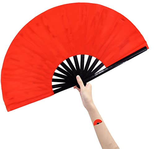 Amajiji Large Rave Fan Folding Hand Popping Fans for Line Dancing, Big Clacking Fans Clap Fan for Boots On The Ground Dance,Party,Decoration,Festival (Red)