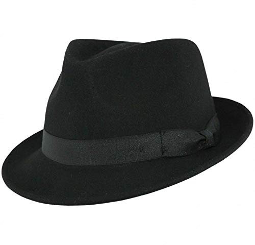 Maz Elegant 100% Wool Trilby Hat Waterproof & Crushable Handmade with Grosgrain Band (UK-Unique) (Black, X-Large 61 CM)