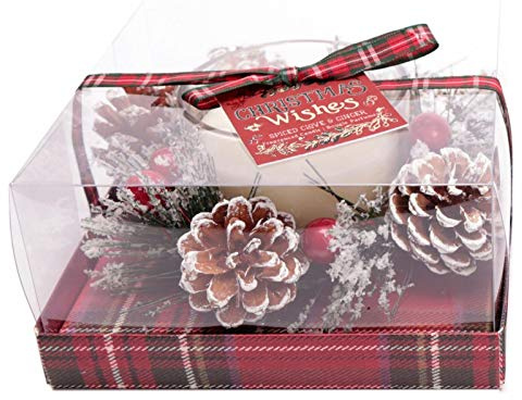 Carousel Home and Gifts Christmas Wreath Scented Fragranced Candle Pot Ornament ~ Xmas Table Centrepiece Decoration ~ White Wax - Spiced Clove & Ginger