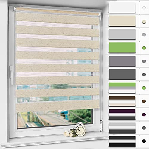 Magiea Doppelrollo Klemmfix ohne Bohren & mit Bohren, Leinen 75x120cm (BxH) Duo Rollo, Klemmrollo lichtdurchlässig und Blickdicht, Fensterrollo Sonnenschutzrollo für Fenster & Tür