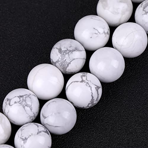 GEM-Inside Natural 16mm White Howlite Round Gemstone Semi Precious Loose Beads for Jewellery Making 15''