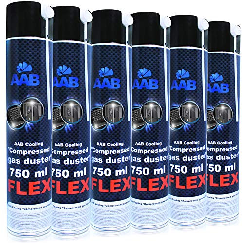 AABCOOLING Compressed Gas Duster Flex 750ml - Set of 6 - Dust Cleaner with a Flexible Tube, Canned Air, Dust Cleaner for Keyboards, PC Cleaning Kit, Computer Cleaner