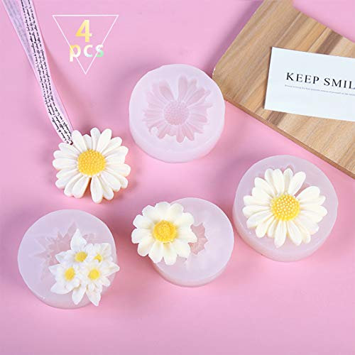 FineInno 4 Stück Blumen Epoxidharz Formen,Sonnenblumen Gießformen,Frühling Giessformen Sonnenblumen Silikonform DIY Ornamente Schmuck Anhänger