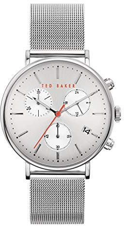 Ted Baker MIMOSAA Herren Silber Edelstahl Mesh Band Uhr (Modell: BKPMMF901) Silber Chronograph, Silber, Chronograph