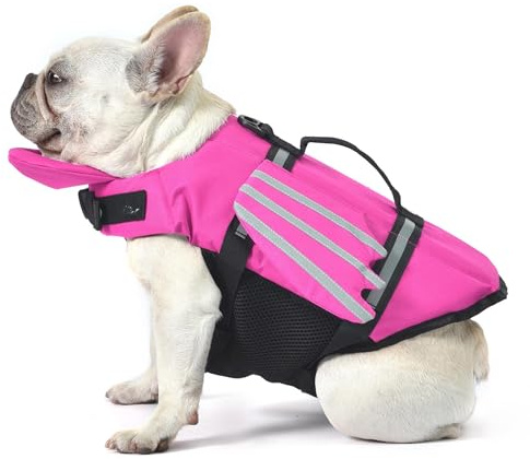 Petglad Giubbotto di salvataggio per cani, con ali, con mento galleggiante, maniglia di salvataggio, per cani di taglia piccola, media e grande, regolabile, ad alta visibilità, per nuoto e barca (rosa