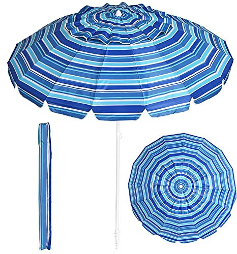 GOPLUS Strandschirm, Sonnenschirm um 30° knickbar, Gartenschirm UV 50+, Tischschirm mit Bodenhülse, Marktschirm Terrassenschirm, inkl. Schutzhülle, 8 Rippen Fiberglas (Blau, 200cm)