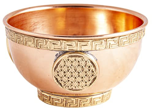 Berk KH-401 Räucherschale feuerfest aus Kupfer *Blume des Lebens* mit Messing Veredelung - Smudge Räuchergefäß für Salbei & Weihrauch Räuchern