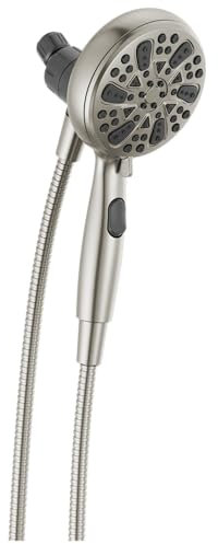 Delta Faucet 6-Setting SureDock Magnetic Shower Head with Handheld Spray, Brushed Nickel Shower Head with Hose, Round Shower Head, Showerheads & Handheld Showers, MagnaTite Docking, Stainless 75609SN