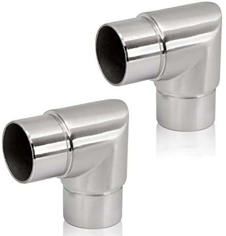 PRIOstahl Eckbogen Rohrbogen Rohrverbinder Steckfitting Eckverbinder Scharf 90 Grad - 2 Stück Ø 42,4 mm für Rundrohre Handlauf Verbindung zum Stecken Geländerbau Rostfrei aus Edelstahl V2A