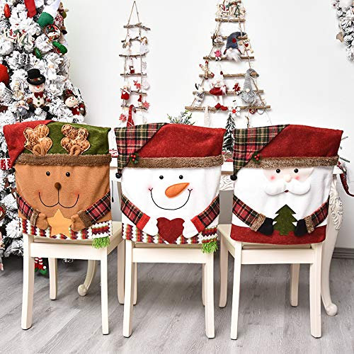3 Stück Weihnachten Stuhlhussen Esszimmerstuhl Stuhlbezug, Weihnachten Stuhlrückenbezüge Weihnachtsstuhlhussen Weihnachtsdeko, Weihnachtsstuhl Rückenabdeckung Für Esstisch Stühle Dekoration (Stil A)