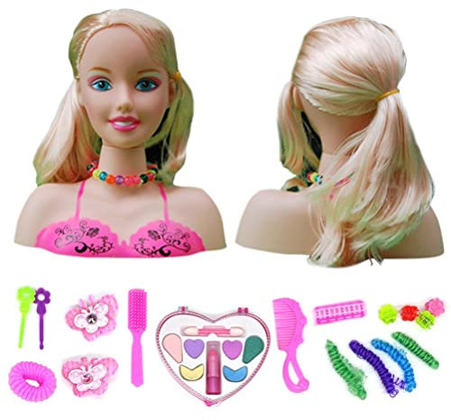 BBABBT Make-up Haar Kopf Mädchen Super Model, Friseur, Puppenstyling, 17 Stück Friseur Styling Kopf Puppe Make-up Spielzeug Pädagogisches Spielzeug Geschenk Kinder Mädchen