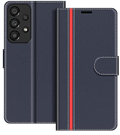 COODIO Coque en Cuir pour Samsung Galaxy A33 5G, Étui Housse Pochette Fonction Stand pour Samsung Galaxy A33 5G, Bleu Foncé/Rouge