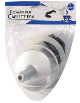 OISE ART STORE Trade Shop - Kit 4pz Ricambi Filtro Guarnizione Manico Imbuto Caffettiera Moka Misura 1/2 Tazza