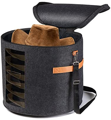 AZHCHKE Große Hut-Aufbewahrungsbox für Damen und Herren, Reise-Hutbox mit Deckel, faltbar, rund, Cowboyhut, Box zum Tragen und Aufbewahren verschiedener Arten von Hüten, 48.3 cm Dx43.2 cm H