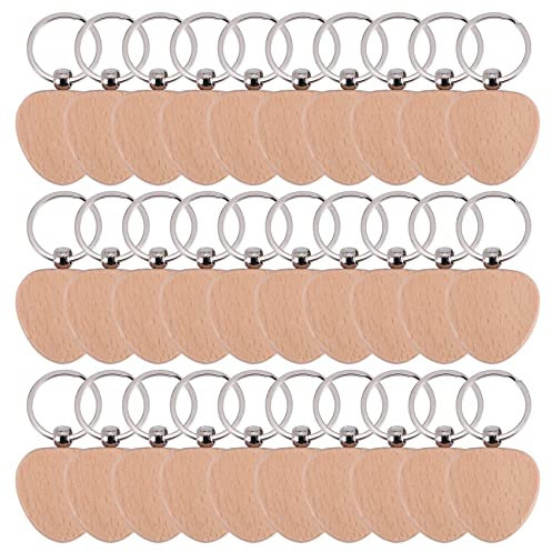 Dropfree 30 PièCes Porte-CléS en Bois Vierge en de Coeur Bricolage Porte-clés en Bois Vierge Personnalisé Porte-CléS Bricolage
