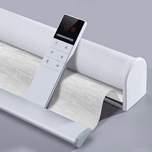 TIPIACE Rechargeable Motorized Blinds Work with Alexa via Hub Remote Control Full Blackout Thick Jacquard Fabric Window Shades for Home (Jacquard-White W120 X H200cm)