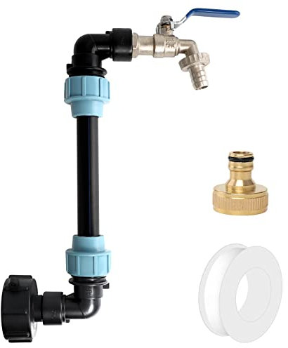 IBC Adapter mit Schwanenhals Messing Wasserhahn, S60x6 Wasserhahn Absperrhahn 3/4 Zoll für 1000L Regenwassertank, Regenfass, IBC Container