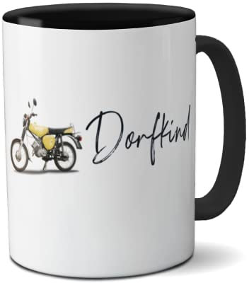 Kilala Motiv Tasse weiß, mit Dorfkind Aufdruck und Moped Motiv gelb, Name personalisiert, Geschenk für Mofafahrer und Mopedfahrer…