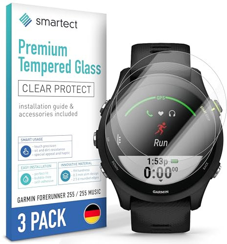 smartect Vetro Temperato [3 Pezzi, Clear] compatibile con Garmin Forerunner 255/255 Music, Pellicola Protettiva HD Anti Graffio, Senza Bolle, Durezza 9H, 0.3mm Ultra Trasparente, Ultra Resistente