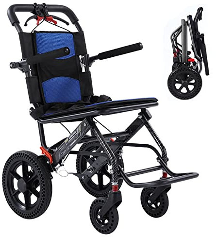 Bueuwe Faltbar Leicht Rollstuhl, Extra Schmaler Rollstuhl für die Wohnung und Unterwegs, Rollstühle Mit Stoßdämpfung, Reiserollstuhl, Transportrollstühle, Sitzbreite 40cm, Aluminium