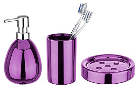 3 TLG. Bad-Set Polaris aus Keramik, pink, Badezimmer Accessoires-Set mit Seifenschale, Seifenspender und Zahnputz-Becher