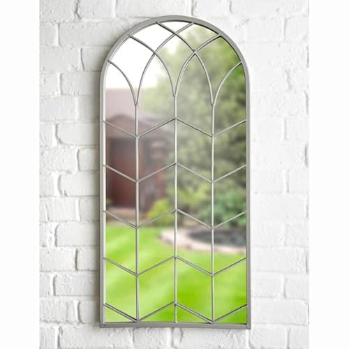 Bloomingtons Direct Window Wall Mirror Indoor Outdoor Vintage Style Arched Window Mirror Home Garden, Grey