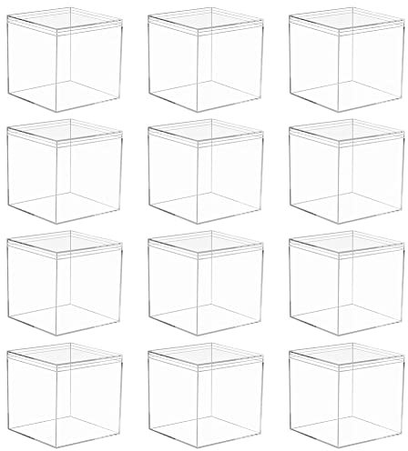 BYNYXI 12 Stück Würfel Geschenkbox Durchsichtig, 5cm Kunststoff Klare Box Kleine Geschenkbox Quadratische Pralinenschachtel Transparente Candy Box mit Deckel Snacks Box für Hochzeit Geburtstag Party