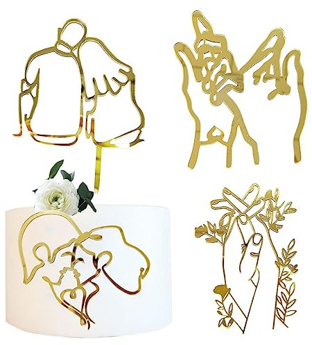 Daimay 4PCS Minimalist Couple Cake Toppers Silhouette Acrylic Cupcake Topper Wedding Sign Acrylic Birthday Cake Topper Engagement Cake Toppers Decorations for Various Birthday Party Anniversary
