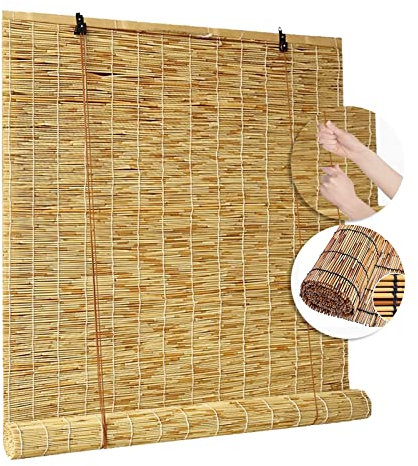 MMleYN Bambusrollo 60 70 80 90 100 120 130 150 160 165cm Breit Bambusrollo Wetterfest Handgewebt Lifting Bambusrollo RetroSonnenschutz Vorhang Aussen Schilf Vorhang-Wasserdicht/Anti-UV