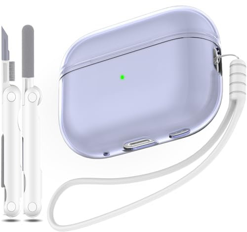MHYALUDO Kompatibel mit Airpods Pro 2/1 Generation Hülle, Kompatibel mit Airpods Pro Hülle 2 Generation USB C Ladeanschluss, Transparente Weiche Hülle mit Lanyard Reinigungsstift,Lila