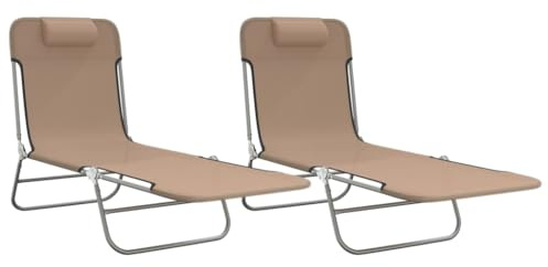 vidaXL Sonnenliege 2 STK., Gartenliege Klappbar Stahlrahmen, Relaxliege Verstellbare Rückenlehne, Liegestuhl Strandliege, Taupe Textilene Stahl