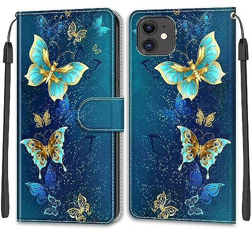 Compatible with iPhone 11 Case, High-grade Pattern Design Leather Flip Wallet Phone Case Cover for Apple iPhone 11 (Butterfly)
