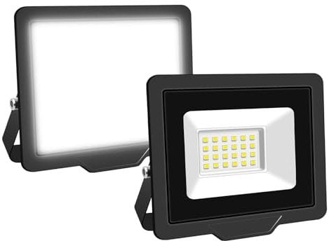 Willpower 2pcs Foco LED Exterior 20W 2000LM Proyector LED Impermeable IP66 Luz LED Exterior 6000K Blanco Frío Luz de Inundación Luz de Seguridad Iluminación para Garaje Patio Jardín Terraza