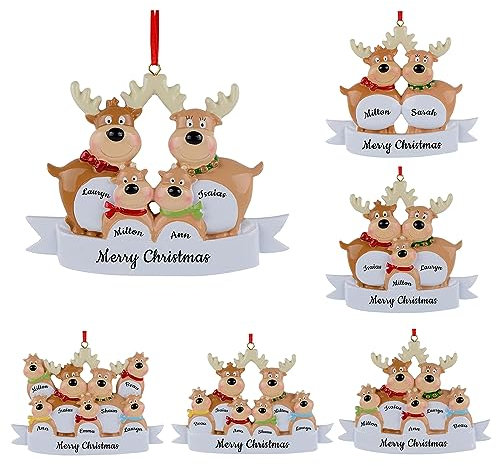 Personalisierte Weihnachtsornamente 2024 Familie von 2,3,4,5,6,7,8,9 Personalisierte Weihnachten Elch Ornament mit Familiennamen, Weihnachten Dekoration Geschenke