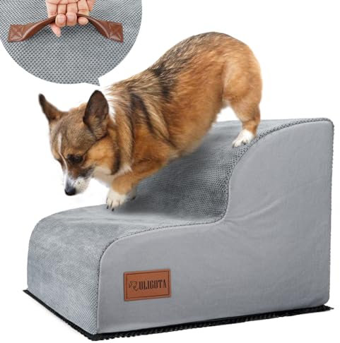 ULIGOTA Dog Steps for Bed, 2-Step Ladder for Small Dogs & Cats, High Density Foam Pet Stairs for Couch, Pet Steps for Older Dogs/Cats with Joint Pain, Dog Ramp Stairs for Bed/Couch