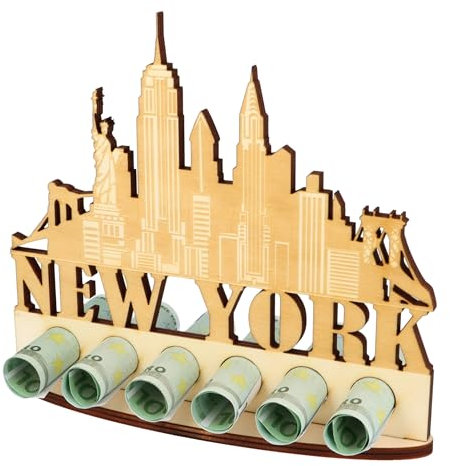 XL Geldgeschenk aus Holz Reisegutschein New York USA|Geschenkidee|Gutscheinverpackung|witziges Geschenk|Reisegutschein|Geldgeschenk für Frauen und Männer (New York)