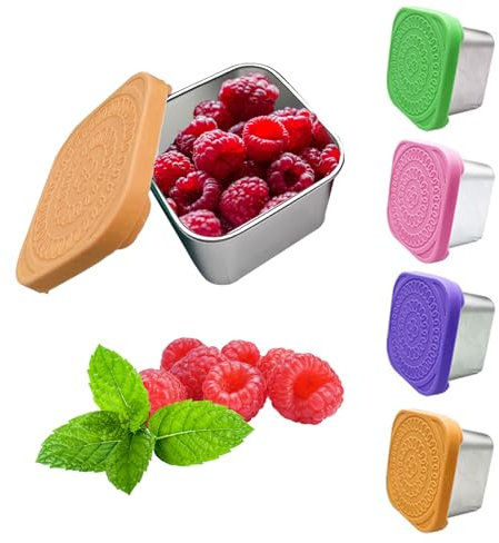 4 Piezas Pequeños Recipientes con Tapa, Recipientes para Salsas Pequeños Recipiente para Salsa Acero Inoxidable Mini Recipientes para Salsa, Recipiente de Snack para Trabajo, Escuela, Picnic