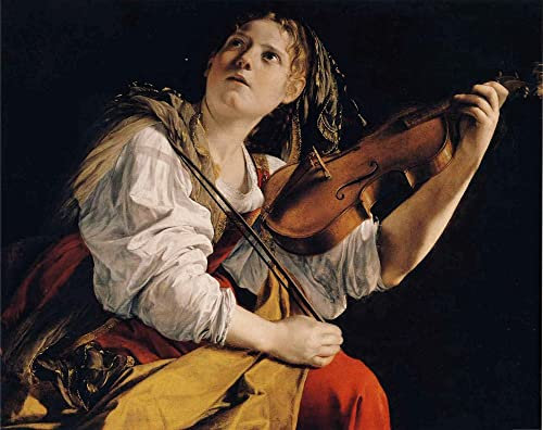 HASWEX Bilder Moderne Bilder Moderne Druck Leinwand Malerei Junge Frau spielt Geige Orazio Gentileschi für Wohnzimmer-Dekor60x90cm