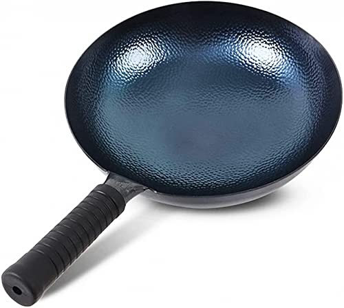 Sartenes de hierro fundido, woks martillados tradicionales y sartenes for saltear Sartén de wok de fondo redondo antiadherente Olla de wok de hierro pre-sazonada sin recubrimiento ( Size : 32cm )