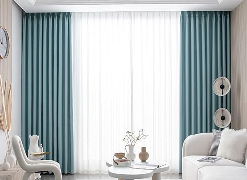 Homxi Küchenvorhang Blickdicht 2er Set,2 x 86W x 138H cm,Blickdichter Vorhang Jugendzimmer Hellblau Einfarbig Gardinen Haken für Ringe