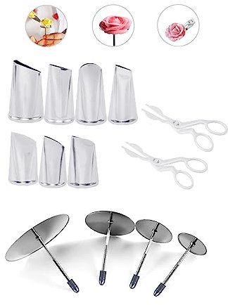 Outils de glaçage pour la fabrication de fleurs avec 7 douilles, 4 clous à fleurs et 2 rehausseurs
