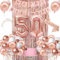 Carileee 50th Birthday Decorations Women, Happy 50th Birthday Banner, Crown, Sash, Cake Topper and Number Balloon, Rose Gold 50 Birthday Party Decorations for Women