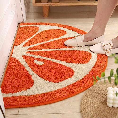 YHYanHui Fluffy Fruit Half Round Bathroom Mats Entrance Mat Indoor Door Mats for Front Door Cute Half Circle Bath Mats for Bathroom Non Slip Washable Outside Shower Mat Bathtub Mat (orange, 40x60cm)