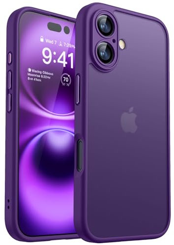 CANSHN Matte for iPhone 16 Case, Upgraded [Full Camera Protection] [Translucent Matte] Shockproof Protective Phone Case for iPhone 16 6.1 - Deep Purple
