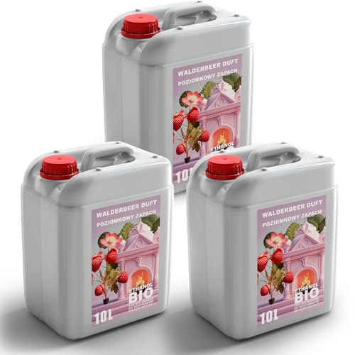 30L Bioéthanol Premium 100% Pur - 3x10 litres de Carburant Écologique pour Cheminée à Éthanol, Combustion Propre, sans Fumée, Flamme Vive et Stable (Fraise des Bois)
