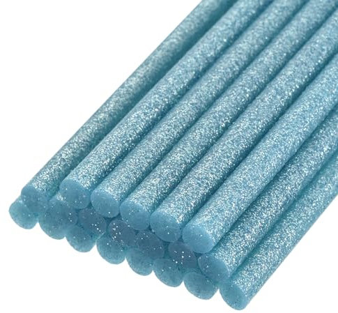QUARKZMAN 20pz Stick Colla a Caldo per Pistola Colla a Caldo 7mm x 100mm/0,27 x 4 Mini Bastoni di Colla a Caldo Adesiva Azzurro Cielo Glitterato
