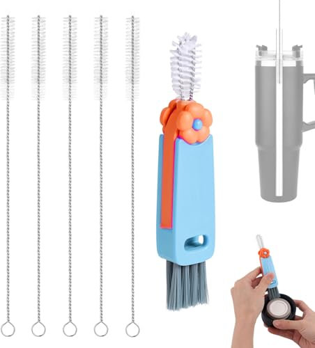 6pcs Bottle Cleaner Brush Set for Yeti, 5pcs Stainless Steel Nylon Extra Long Straw Cup Lid Brushes Plastic Water Bottle Straw Cleaning Brush Compatible with Stanley 25/26/35/42oz