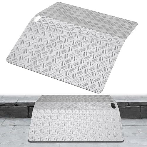Aufun Rollstuhlrampe 70cm x 80cm, rutschfeste Oberfläche Stufenrampe aus Aluminium, Türschwellenrampe mit 270kg Tragfähigkeit, Schwellenbrücke Schwellenrampe 10 cm Hoch für Rollstuhl und Handwagen